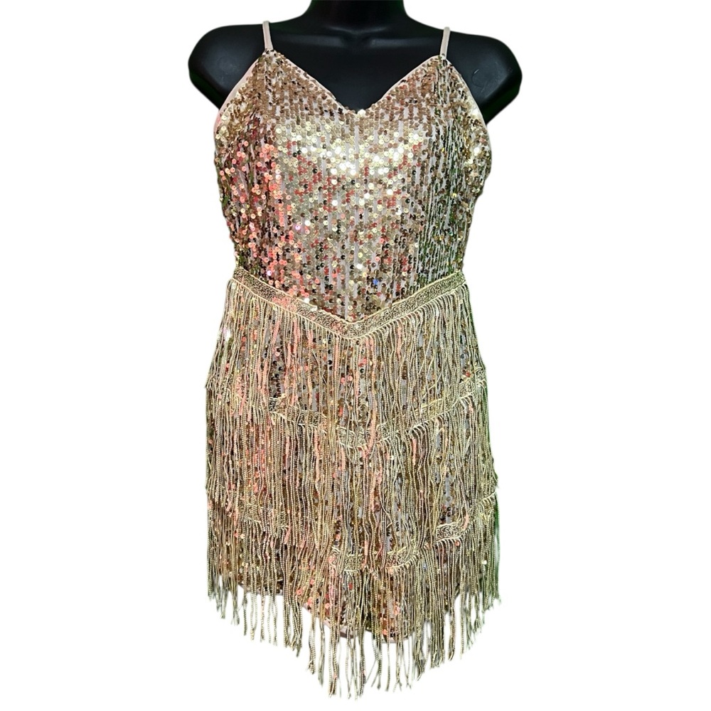 Gold Sequin Fringe Dress